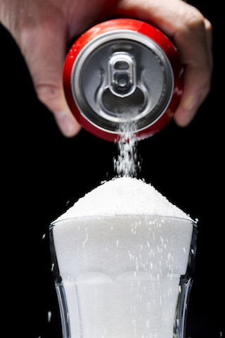 This is a picture of a soda pop and table sugar, one of the foods with refined  sugar in it. The picture depicts one of the foods that cause inflammation.